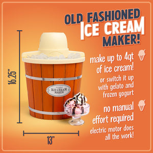 Electric Ice Cream Maker - Old Fashioned Soft Serve Ice Cream Machine Makes Frozen Yogurt or Gelato in Minutes, 4 QT