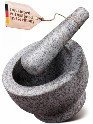 1.5 Cup-Capacity Mortar and Pestle Set - Unpolished Heavy Granite for Enhanced Performance and Organic Appearance, Gray 1.5-Cups