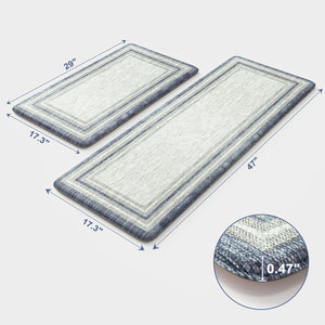 Anti Fatigue Kitchen Mat 2PCS,Non-Skid Waterproof Kitchen Rugs,Farmhouse Kitchen Mat, Blue and Gray