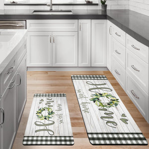 Sets of 2 Cushioned Anti Fatigue Kitchen Mats for Floor Non Slip Memory Foam, 17.3"x28"+17.3"x47", Farmhouse