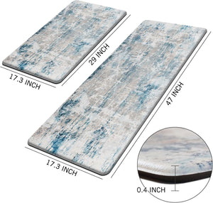 Set of 2 Blue Kitchen Mats for Floor Cushioned Modern Abstract Kitchen Rugs, Blue