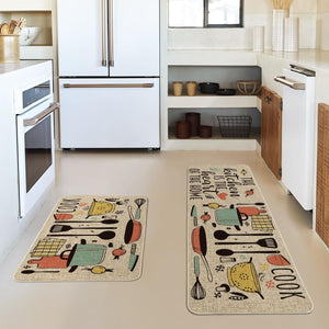 The Kitchen is The Heart of The Home Kitchen Mats Set of 2, Seasonal Cooking Sets Holiday, 17x29 and 17x47 Inch, Beige