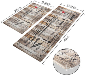 Farmhouse Kitchen Mat Sets 2 Piece Non Skid Waterproof Kitchen Rugs and Runner Sets, 17.3"x30"+17.3"x47", Khaki