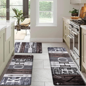 Farmhouse Kitchen Mats for Floor Set of 3, Wooden Board Theme Kitchen Rugs, 18"x30"+18"x48"+18"x60" Inches