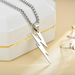 Necklace for Men Women Stainless Steel Lightning Bolt Pendant Necklace Punk Style, Silver