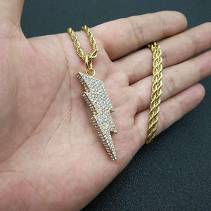 Lightning Bolt CZ Iced Out Necklace for Men,Fake Diamond Thick Cuban Link Chain