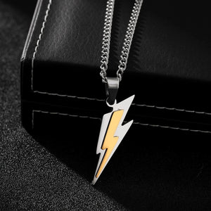 Golden Lightning Bolt Stainless Pendant Necklace for Men Women