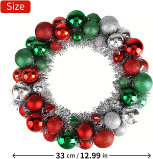 13in/33cm Christmas Ball Wreath Ornament, Red Green Silver Christmas Decoration