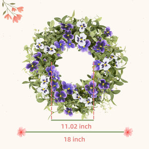 18" Spring Wreaths for Front Door Summer Wreath with Purple Pansy Flowers Green Eucalyptus Leaves