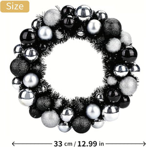 3in/33cm Christmas Ball Wreath Ornament, Black Silver Christmas Decoration, Home Party Front Door