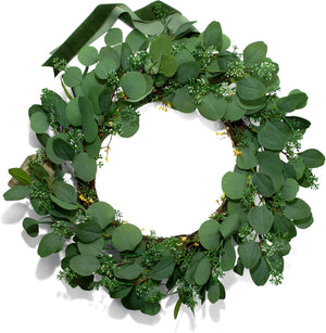 Eucalyptus Wreath for Front Door, 24 Inch Door Wreath with Lights, 80 LED Lights, Battery Operated