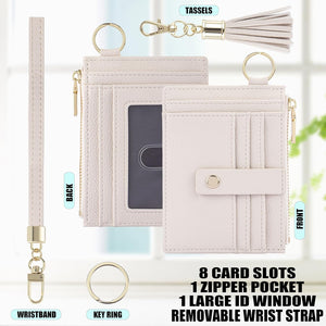 Wristlet Keychain Wallet for Women Slim Rfid Blocking Credit Card Holder, Beige