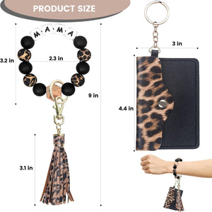 Wristlet Keychain with Card Holder, Beaded Bracelet Key Chain Pocket Wallet, Mama