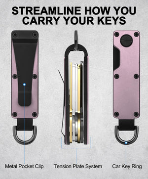 Compact Metallic Key Holder | Minimalist Innovative Keyholder | Smart Keychain Secures 1-5 Keys