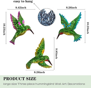 Hummingbird Wall Art Decor 3pcs, Metal Hummingbird Decor Hanging for Bathroom Bedroom