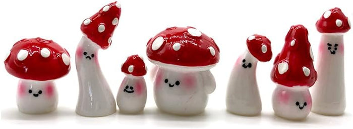 7pcs Red Mini Mushrooms Crafts Little Fairy Garden Mushrooms Tiny Resin Mushroom Decor