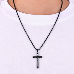 Bible Verse Cross Necklace for Men, Stainless Steel Mens Necklace, Black/Gold/Silver Tone Cross Pendant for Men