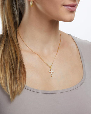 14K Gold Plated Cross Necklace for Women, Silver Cross Necklaces for Women, 18 inches Chain with Cross Pendant