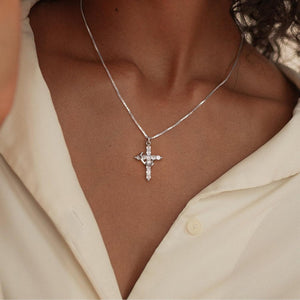 14K Gold Plated Diamond Cross Pendant Necklace Dainty Cubic Zirconia