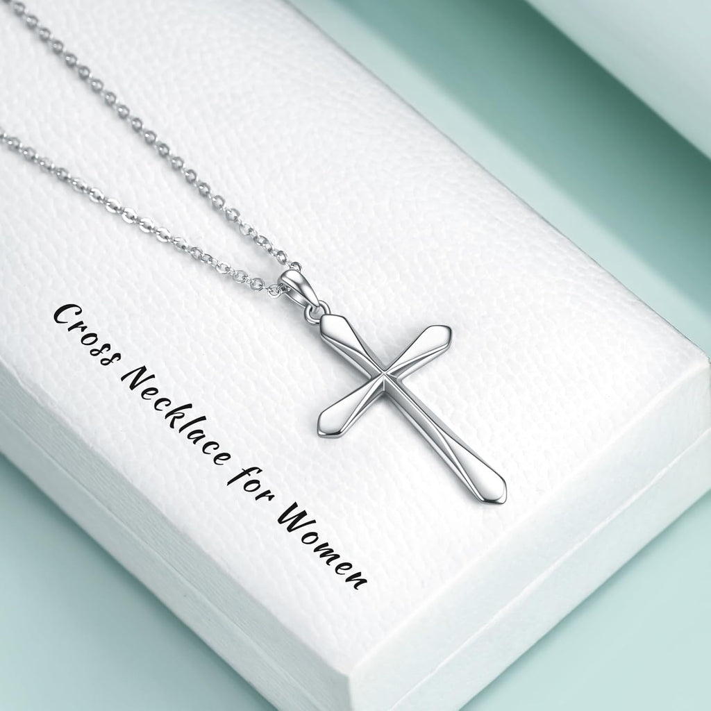 925 Sterling Silver Cross Pendant Necklace, Simple Cross Jewelry Gift for Women