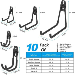 Garage Hooks, 12 Pack Wall Mount Storage Holders with 2 Extension Cord Storage Straps, Heavy Duty for Utility Organizer