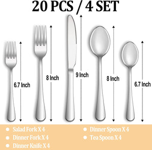 20 Piece Silverware Set Service for 4,Premium Stainless Steel Flatware Set,Mirror Polished Cutlery Utensil Set