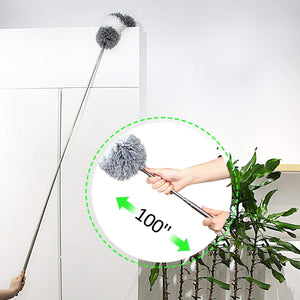 Microfiber Feather Duster with Extendable Pole and Bendable Head, 100" Telescoping Duster for Cleaning Ceiling, Fan, Furniture