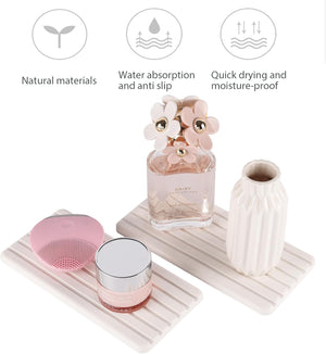 2 PCS Water Absorbent Diatomite Coasters Rectangle, Grooved Design, Water Absorbing Stone Used for Hand Soaps & Plants