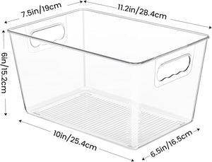 6 Pack Clear Pantry Organizer Bins, Plastic Containers with Handle for Kitchen,Freezer,Cabinet,Closet,Bathroom Under Sink Storage