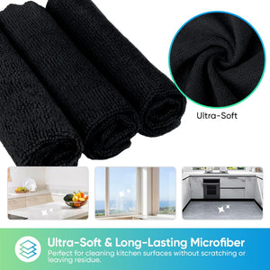 Black Microfiber Cleaning Cloths, 24 Pack Cleaning Rags for Kitchen, Lint Free, Scratch-Free, Highly Absorbent, and Reusable Cleaning Towels for House, Window and Glass, Cars, 11X9 inch