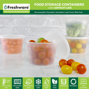 Freshware Food Storage Containers [50 Set] 16 oz Plastic Deli Containers with Lids, Slime, Soup, Meal Prep Containers | BPA Free | Stackable | Leakproof