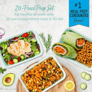 20-Piece Lightweight, Durable, Reusable BPA-Free 1-Compartment Containers - Microwave, Freezer, Dishwasher Safe - Mint