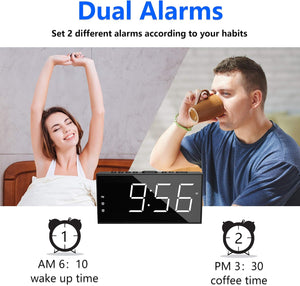 Alarm Clock for Bedroom, 2 Alarms Loud LED Big Display Plug in Simple Basic Digital Clock with USB Charging Port, Adjustable Volume, Dimmable, Snooze for Deep Sleepers Kids Elderly Home Office