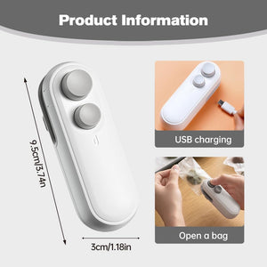 2 in 1 Mini Bag Sealer for Sealing and Cutting, 2025 New Portable Rechargeable Handheld Vacuum Food Sealer Bag Sealing Machine for Chips Snacks Plastic Bags Fresh Storage (White)