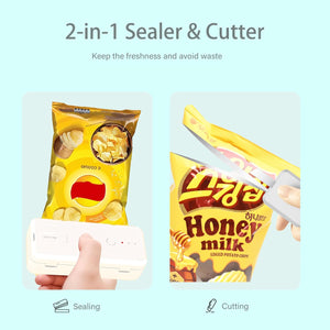 Mini Bag Sealer Handheld Heat Vacuum Sealer and Cutter, 1300mAh Rechargeable Portable Mini Sealing Machine with 3 Sealing Gear for Chip Bags Plastic Bags Food Storage