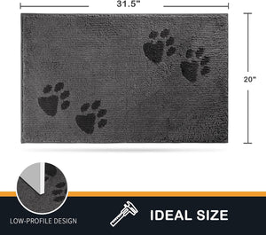 Dirt Trapper Door Mat 20" x 31.5", Non-Skid/Slip Machine Washable Microfiber Entrance Rug, Shoes Scraper, Dog Door Mat, Super Absorbent Floor Mat for Muddy Wet Shoes and Paws, Grey