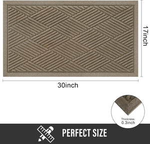 Sturdy Front Door Mat, Absorbent Muddy Dirt Resist Welcome Door Mats Outdoor Indoor, Stain and Fade Resistant, Non-Slip Rubber Backing Low Profile Doormat for Entryway, 30×17, Beige