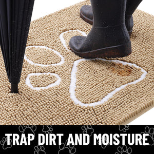 Door Mat for Muddy Paws, Absorbent Dirt Trapper Non-Slip Washable Mat, Quick Dry Chenille, Mud Mat for Dogs, Entry Indoor Door Mat for Inside Floor (36x24 Inches, Beige)