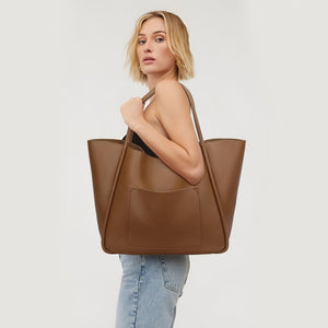 Tote Bag for Women Vegan Leather Shoulder Purse Large Capacity Travel Bag, Light Brown