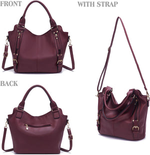 Purses for Women Large Shoulder Handbag Tote PU Leather Hobo Crossbody Bag Ladies Wallet Set 4pcs, Winered