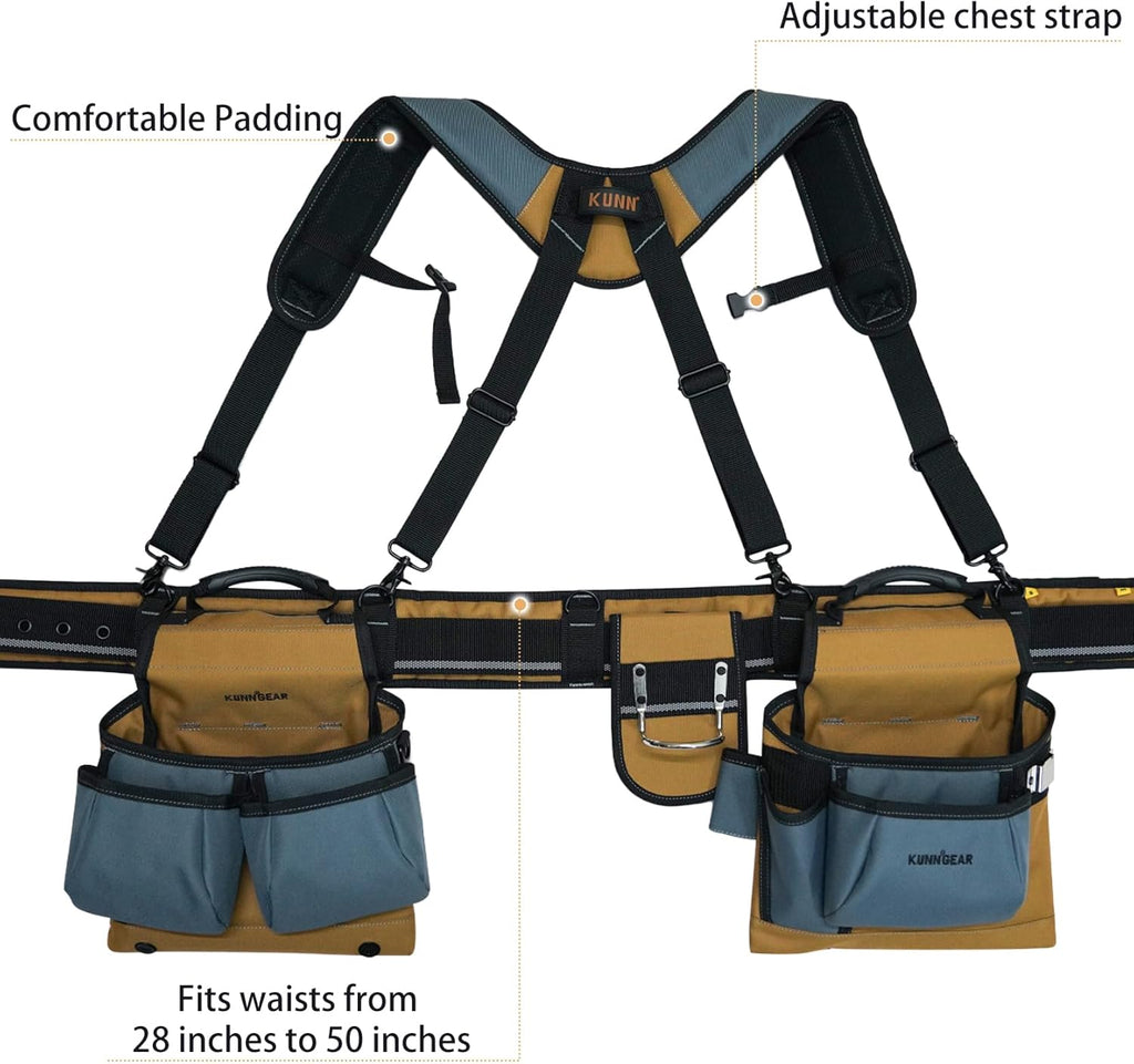 Carpenter Tool Belt with Suspenders Pro Framer Suspension Tool Rig for Construction Contractors and Electrician,Khaki