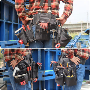 16-Pockets Tool Belts for man with Suspenders, Detachable & Adjustable Tool Pouches Bag & Back Support Tool belt Combo