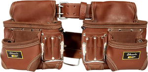 Rig Tool Belt 3450 Brown, with 10 Sliding Pouches and 3 Hammer Holders | Built Tough for Construction Work | Comfortable All Day | Commercial Grade Quality