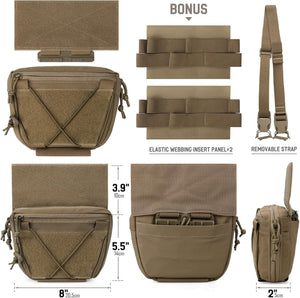 Tactical Admin Drop Pouch Utility EDC Tool Pouches for Molle Carrier Vest Chest Rig Accessories Dangler Pouch with Hook Loop Velcro Panel, Tan