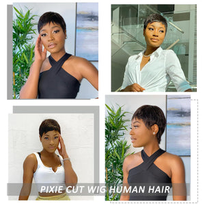 Pixie Cut Wig Human Hair Short Pixie Cut Wigs for Black Women Human Hair Glueless pixie Wig Layered None Lace Front Wig with Bangs Natural Straight , 4 inch