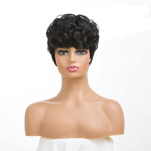 Short Pixie Wigs for Black Women Short Black Curly Pixie Wigs Synthetic Hair Wigs for Black Women Natural Wavy Black Pixie Cut Wig Short Curly Layered Pixie Wig for Women(Natural Black)