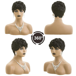 Short Wigs For Black Women Pixie Cut Wigs Natural Curly Black Wigs For Women Daily Wig Layered Wigs Natural Wavy Black Short Curly Pixie Wig for Women (Natural Black)