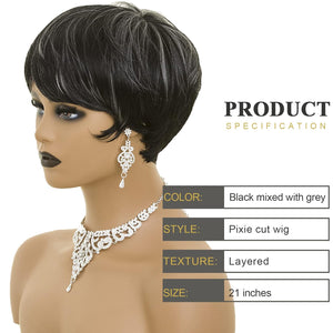 Pixie Cut Wig Short Wigs for Black Women Pixie Black Mixed With Grey Short cut Wigs Pixie Cut Wig for Black Women (Black Mixed With Grey)