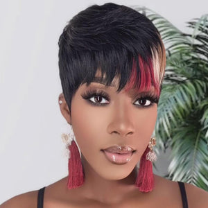 Pixie Cut Wig for Black Women Human Hair Multi-color Pixie Wig with Bangs Brazilian Virgin Human Hair Short Wigs