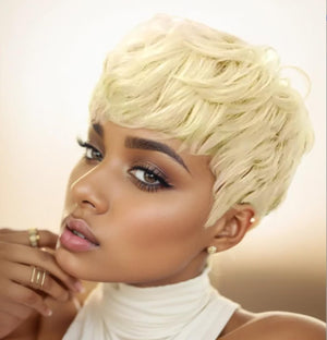 Short Pixie Cuts Hair Wigs for Women Girls Short Wigs with Bangs Synthetic Wigs for Black/White Women (X1030-Blonde)